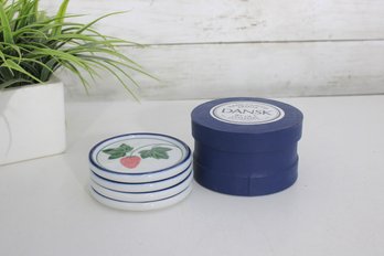 Dansk Hand-Painted Fruits Coasters  Set Of 4  3.5' Round  W/ Original Box