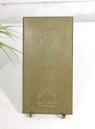 Vintage Brass Plaque Henry V King Of England  Great Britons Series, 7' X 3.5'