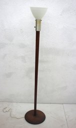 Mid-Century Modern Wood & Brass Torchiere Floor Lamp  59'H