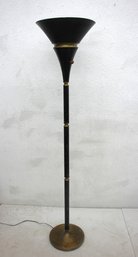 Vintage Black & Brass Torchiere Floor Lamp  67'H