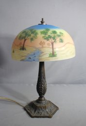 Vintage Reverse Painted Scenic Table Lamp