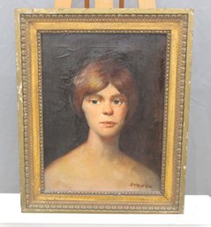 Signed Oil On Canvas Portrait Of Young Woman, Framed