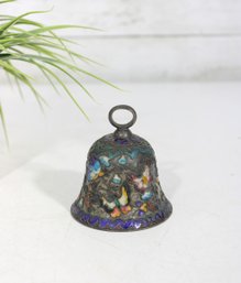 Vintage Cloisonn Enamel Bell  Hand Decorated Floral Design  Silver Tone  3' Tall