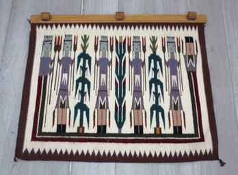 Authentic Navajo Corn Yei Rug With Wooden Wall Hanging Rack  34' X  28'