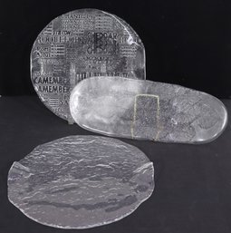 Lot Of 3 Vintage Clear Glass Platters  Cheese, Floral & Textured Designs