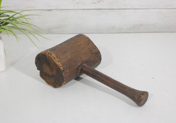 Antique Wooden Mallet Primitive Tool  Vintage Hand Carved Wood Hammer 10'