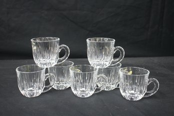 Set Of 7 Vintage Crystal Clear Glass Tea Cups With Ribbed Design
