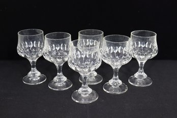 Vintage Cut Crystal Wine / Cordial Glasses  Set Of 6  5.5H  Some Chips
