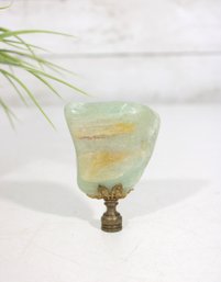 Vintage Green Stone Lamp Finial  Marble/Onyx Style With Brass Mount  3 Tall