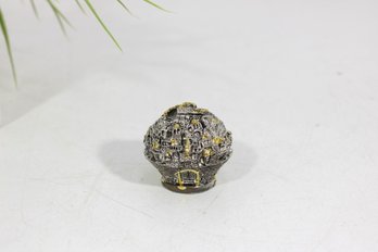 Vintage Jerusalem Souvenir Dome Paperweight  Ornate Filigree Metal With Gold Tone Accents