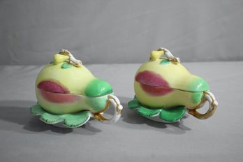 Two Vintage Kuznetsov Russian Porcelain Pear Shaped Butter Dishes