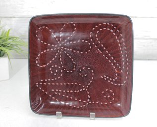 Pier 1 Imports 10' X 10' Square Red Floral Decorative Plate  Hand Painted Style