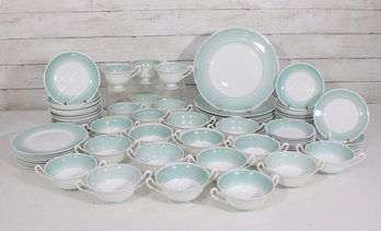 Vintage Shelley Fine Bone China Dinnerware Set  Aqua Blue & White  Teacups, Plates & Serving Pieces
