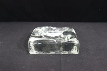 Vintage Modernist Thick Glass Square Ashtray / Dish  5.5 Wide X 2 Tall