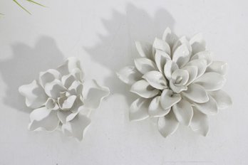 White Ceramic Floral Wall Decor Set  5' & 7' Sculpted Flower Wall Plaques
