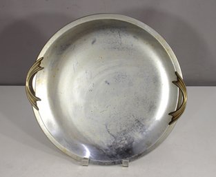Vintage Kromex Aluminum Serving Tray With Brass Handles  13' Round