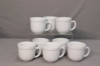 Group Lot Of 6 'suppertime' Pottery Barn White Coffee Mugs