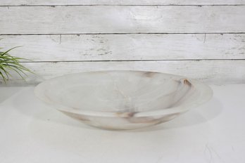 Large 15.5' Round Alabaster / Onyx Stone Bowl  Cream & Brown Veining  Decorative Centerpiece