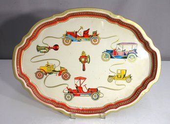 Vintage Metal Serving Tray With Classic Car Design  17' X 13'