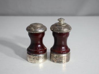 Vintage Peugeot France Silver And Wood Salt And Pepper Mill Set