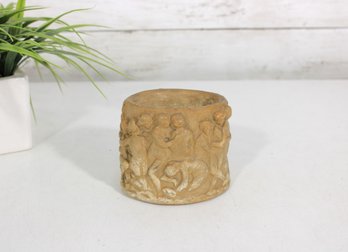 Vintage Cherub Relief Resin Vase / Planter  Classical Putti Scene  3.5' Tall