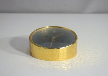 Mid-Century Modern Swiss Made Hammered Brass Desk Clock