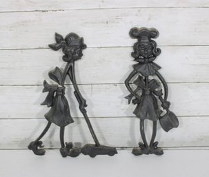 Vintage Sexton 1971 Cast Aluminum Wall Plaques  Set Of 2  Dutch Boy & Girl Figures  12 Tall