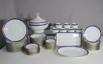Partial Richard Ginori Italian Fine China Set - Blue & Gold Trim