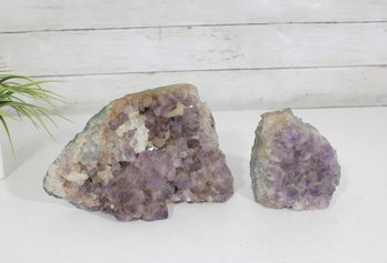 Natural Amethyst Crystal Cluster Specimens  Pair  6'& 4.5' Tall  Raw Purple Quartz Display Pieces