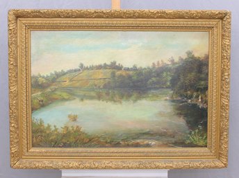 Signed Oil On Canvas Landscape By Hall (1894), Framed