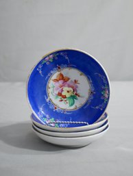 Group Of 4 Vintage Blue Border Gold Rim Porcelain Small Plates (5.5')