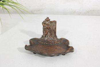 Vintage Art Nouveau Woman Match Holder & Tray  Figural Metal Match Safe  3.5