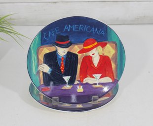 Sango Caf Americana Plate  Art Deco Couple Scene 8.5' X 7.5' Dishwasher Safe