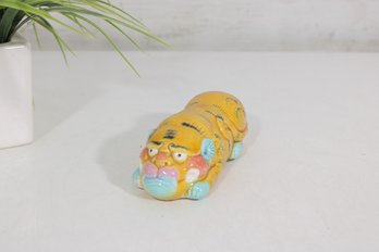 Vintage Hand Painted Chinese Foo Dog / Guardian Lion Figurine  Colorful Decor  5' Long