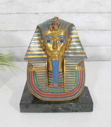 Tutankhamun Mask Bust Replica On Marble Base  Egyptian Pharaoh Decor 11' X 9' X 8'