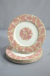 Set Of 5 Vintage Mid 20th Century Shenango China Double Gilt Leaf Dinner Plates