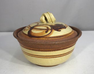 Handmade Lidded Stoneware Casserole Dish  7H X 9.5 Round