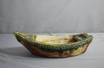 Vintage Glazed Stoneware Small Boat Figurine