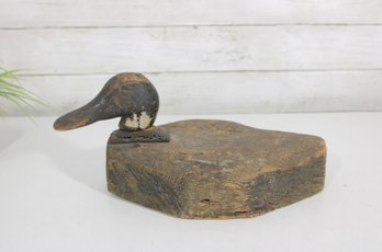 Vintage Folk Art Wooden Duck Decoy W/ Carved Base  Primitive Hunting Decor  10.5'