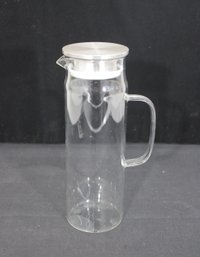 11' High Borosilicate Glass Juice Pitcher With Stainless Lid  Clear Water Kettle For Tea & Cold Drinks