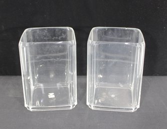 Set Of 2 Clear Acrylic / Lucite Square Wastebaskets  10' X 7'  Modern Desk Trash Cans