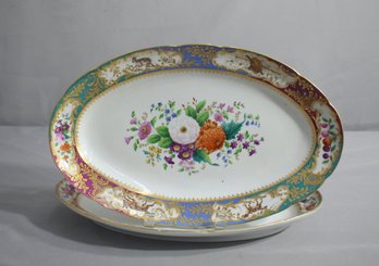2 Vintage Enameled European Porcelain Oval Tray