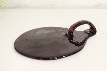 Vintage Art Glass Serving Tray W/ Handle  Grape & Leaf Design  12 X 9