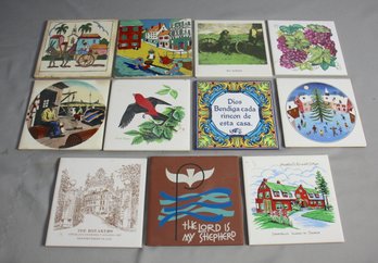 Group Lot Of Decorative Wall Tiles/Trivets  - Religious, Travel, And Nature Themes