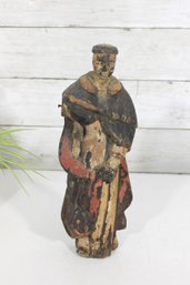 Antique Hand Carved Religious Wood Figure Sculpture  Polychrome Saint Statue  10.5