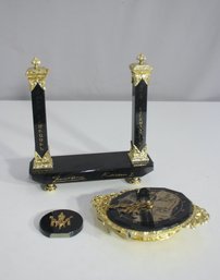 Holy Etchmiadzin Decorative Clock And Stand - Ornate Black And Gold Design