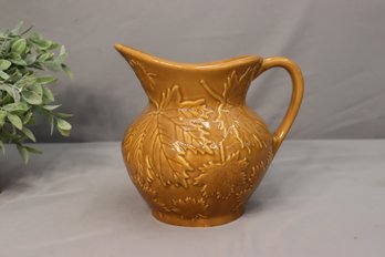 Honey Chesnut Glaze Raised Leaf Fioriware Majolica Pitcher
