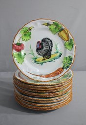 Group Of 12 Vintage Italian Majolica Turkey &* Veg Plates