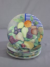 Set Of Six (6)  Vintage GIEN France LA RONDE DES FRUITS 8.5' Cake Plates