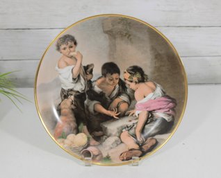 Vintage Porcelain Decorative Plate  Children Genre Scene Gold Rim 11.5'